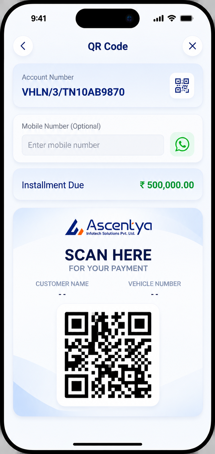 Ascentya Customer App screen